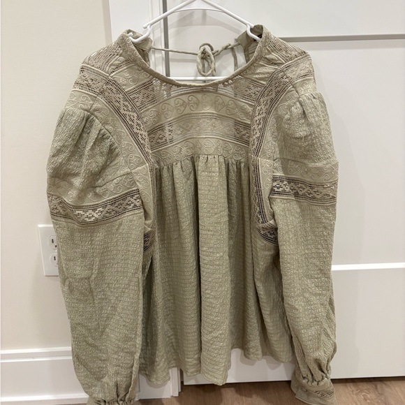 NWOT Free People It Takes Two Lace Top In Green Moss Size Large - Picture 2 of 9